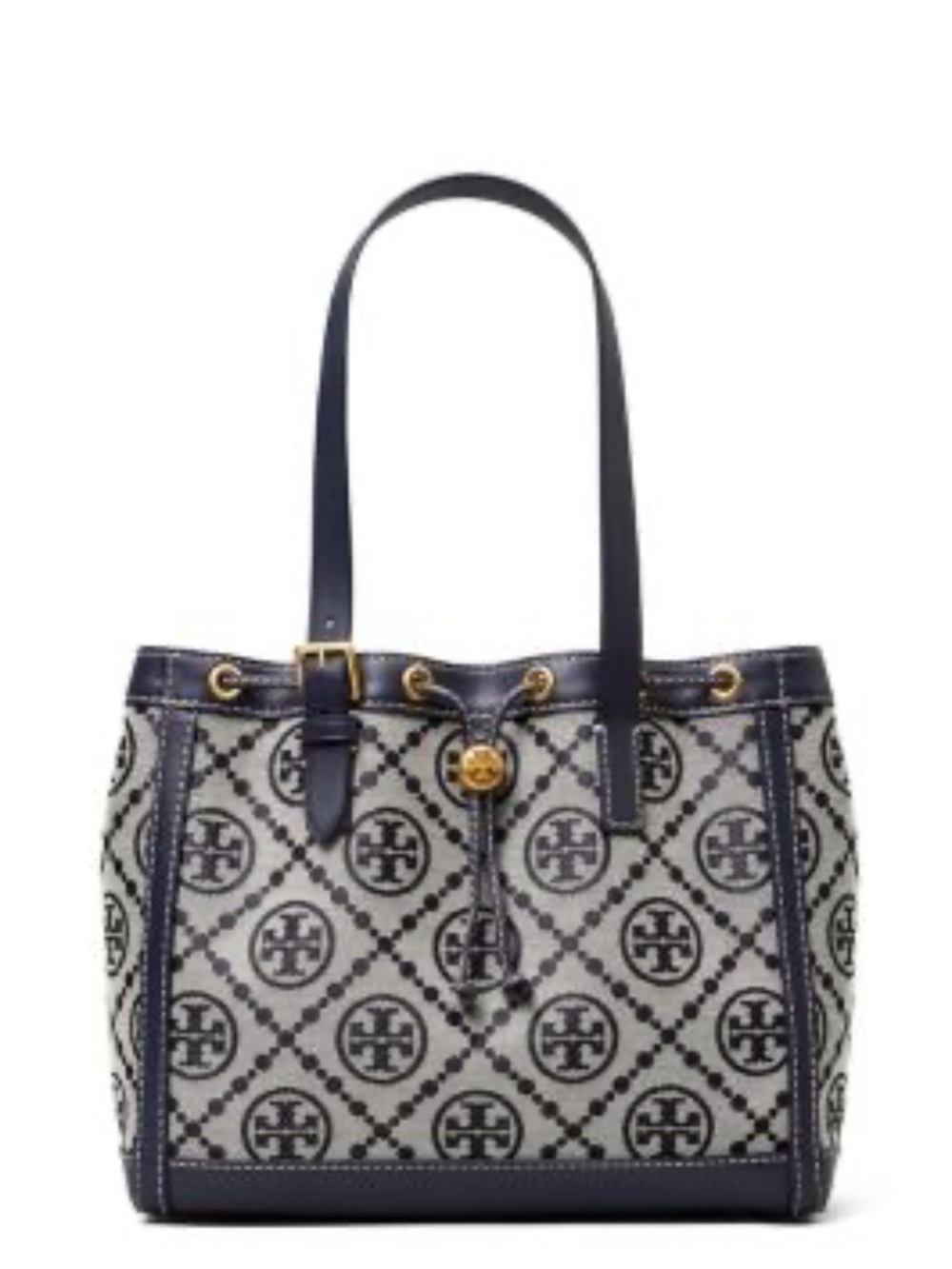 Tory Burch Navy and Cream Logo-Print Tote